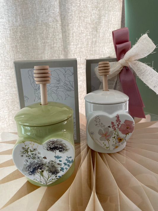 Bomboniera Miele con Spargimiele – Barattolo Decorativo Floreale in Ceramica