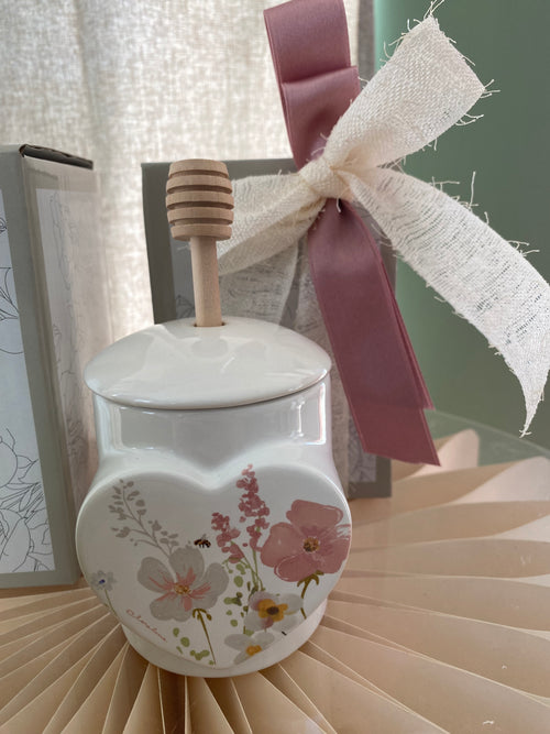 Bomboniera Miele con Spargimiele – Barattolo Decorativo Floreale in Ceramica