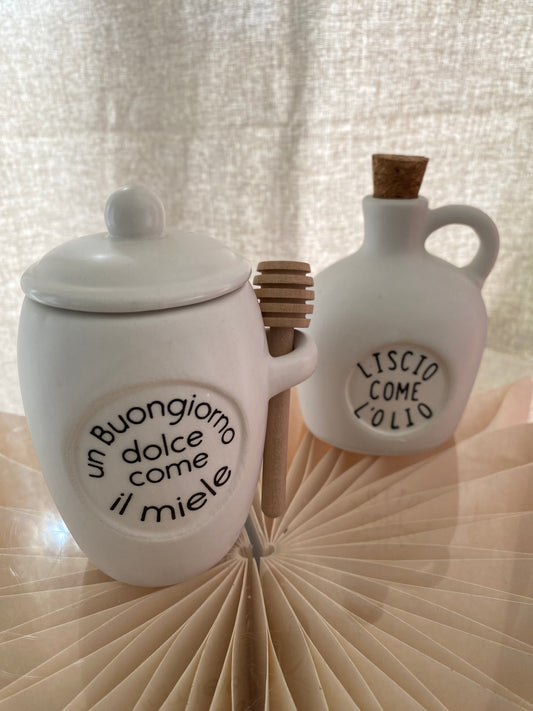 2 ARTICOLI: Bomboniera Ampolla Olio in Ceramica – Bottiglia Olio con Tappo in Sughero