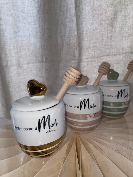 Bomboniera Miele con Spargimiele – Barattolo Decorativo “Dolce come il Miele”