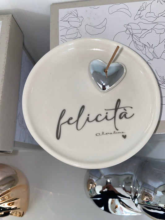 Porta Incenso Cuore con Scritta – Bomboniera Elegante Amore Felicità Gioia
