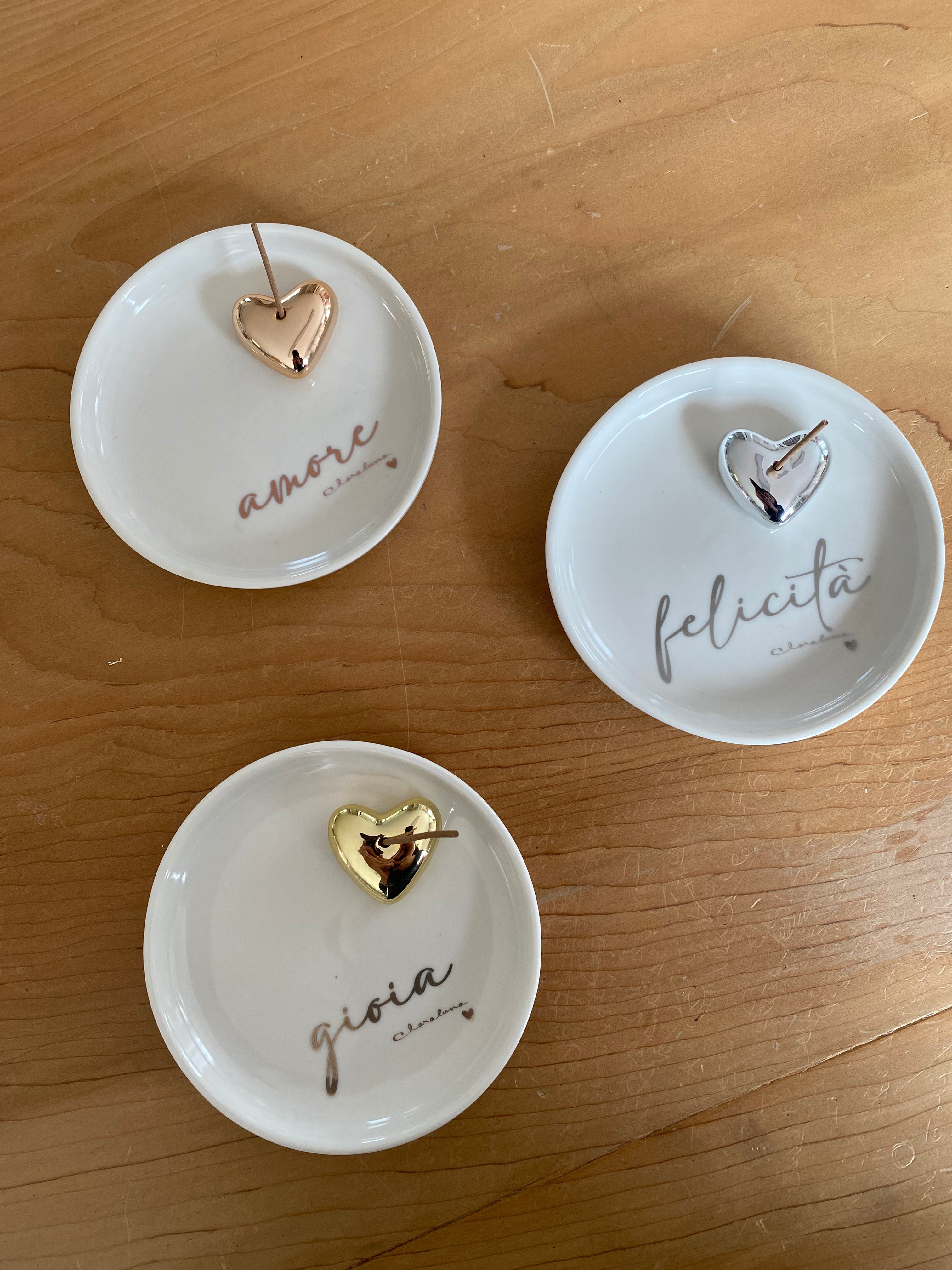 Porta Incenso Cuore con Scritta – Bomboniera Elegante Amore Felicità Gioia