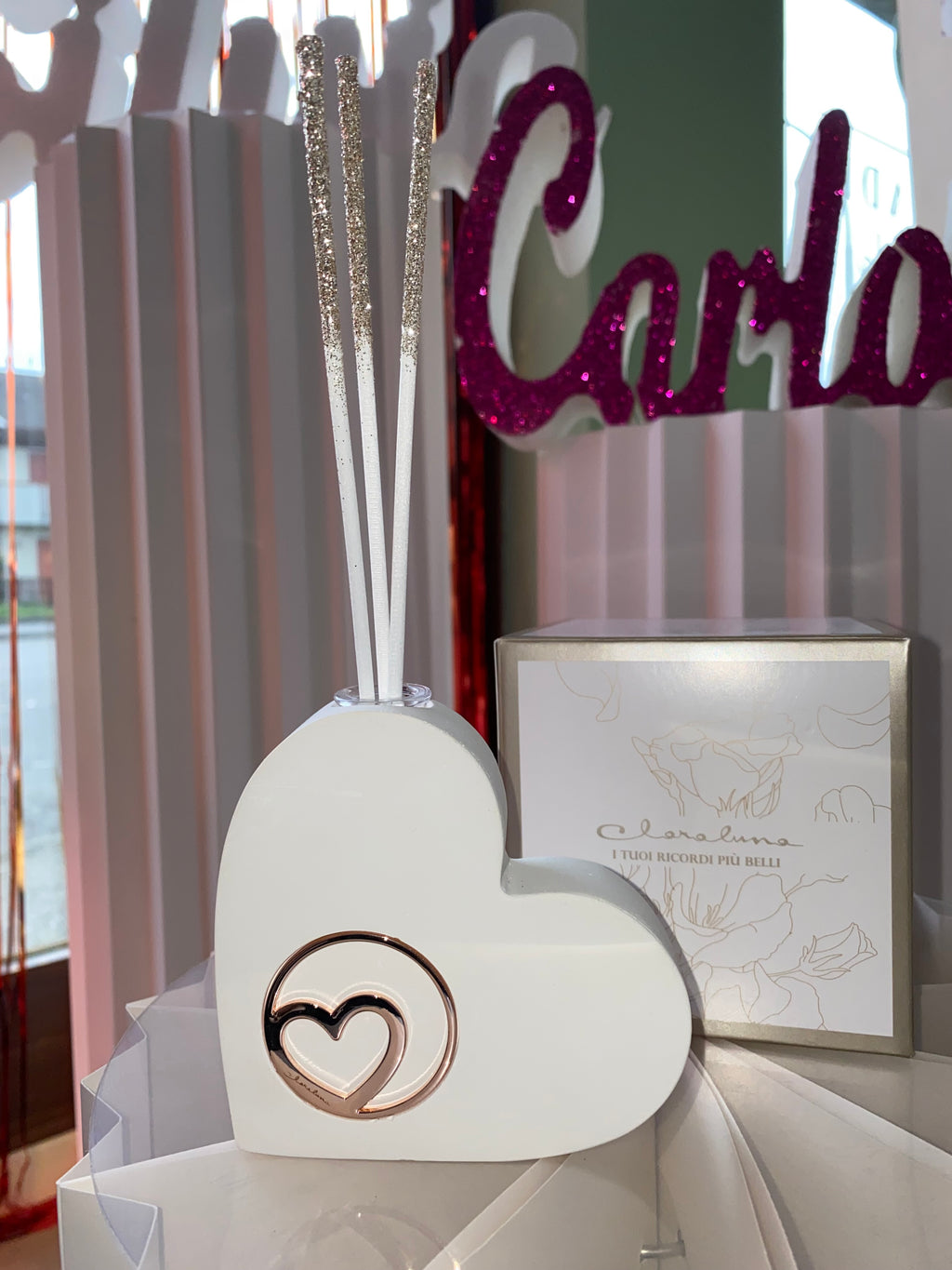 Profumatore Ambiente a Cuore con Bastoncini – Diffusore Fragranza Elegante Bomboniera