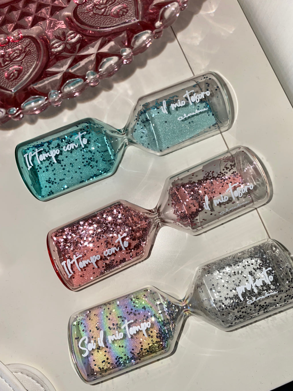 Clessidra con Sabbia Glitterata e Scritta – Bomboniera