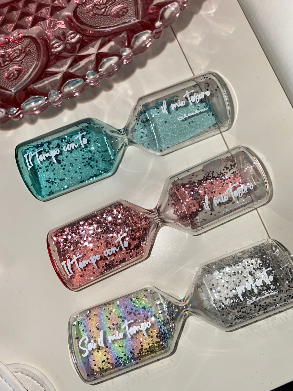 Clessidra con Sabbia Glitterata e Scritta – Bomboniera
