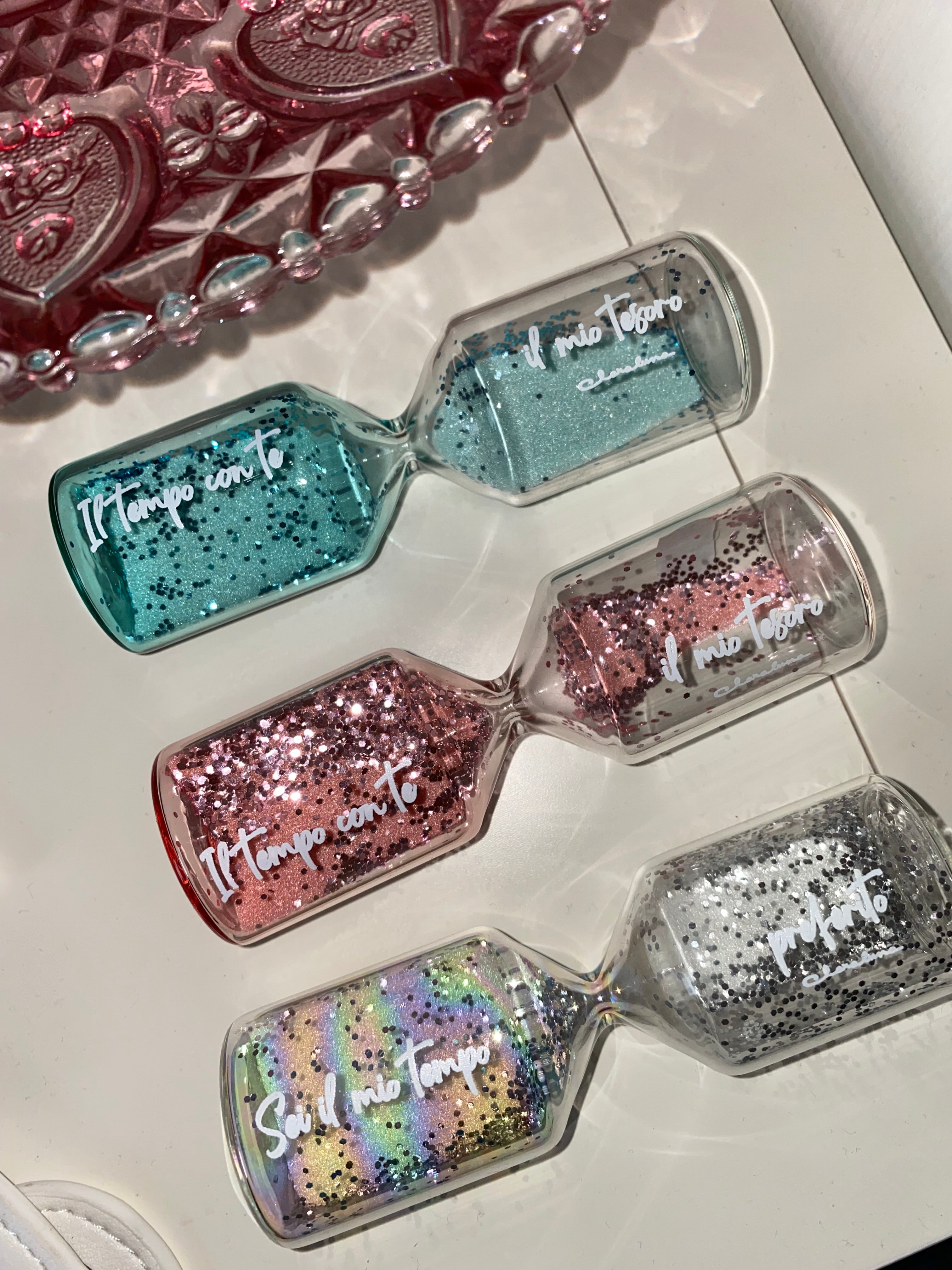 Clessidra con Sabbia Glitterata e Scritta – Bomboniera